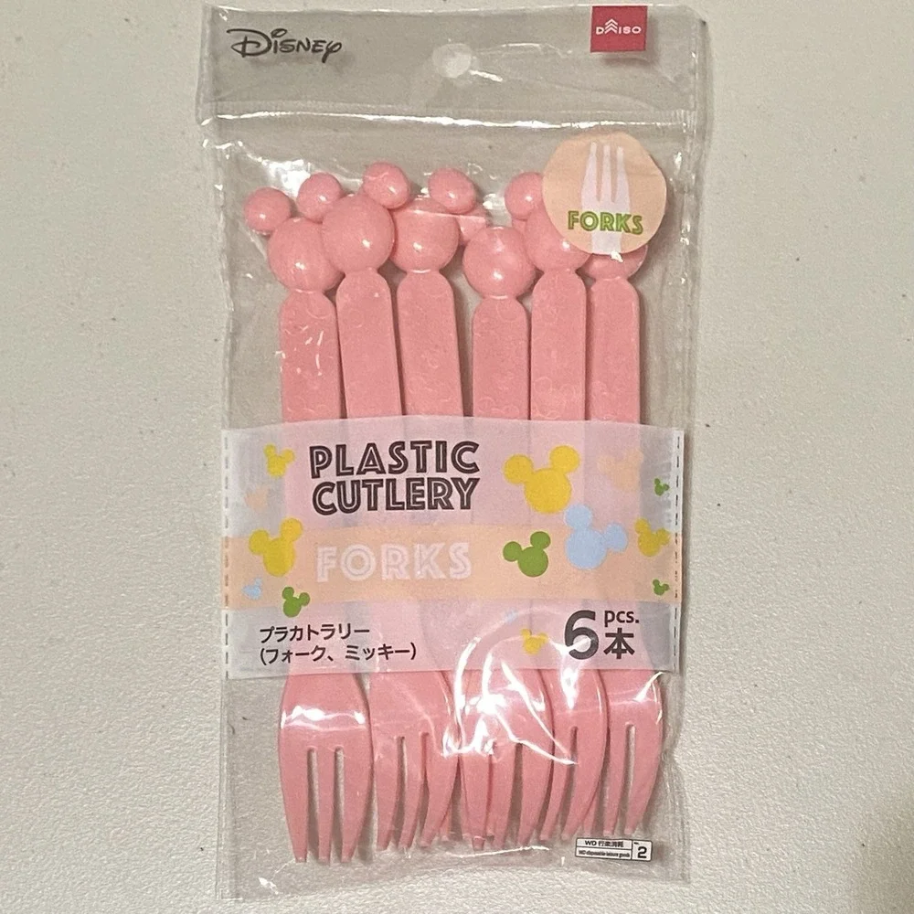 Daiso Disney‎ Mickey Mouse Pink Plastic Spoons + Forks 6 Pieces Each Pack